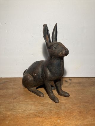 Vintage Antique Hubley? Large Cast Iron Rabbit 12 " Garden Statue Door Stop 19thc