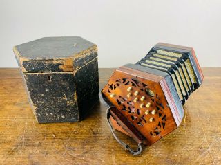 Antique English Anglo Concertina By Lachenal & Co 20 Button Key Squeeze Box