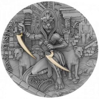 Niue 2021 Sekhmet Gods Of Anger 2 Oz Antique Finish Silver Coin 5$