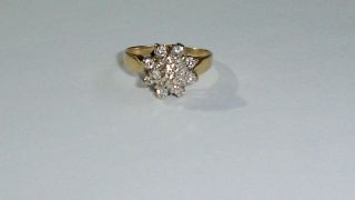 Antique/vintage 10k Yellow Gold Ladies Diamond Cluster Ring,  17 Stones,  Size 4.  5