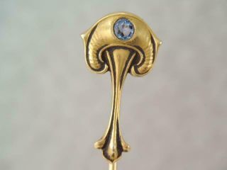 Antique Art Nouveau Solid 14k Gold Blue Sapphire Mushroom Style Stick Pin