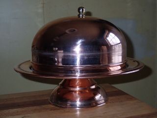 Restored Antique Copper Covered Cake Dome Stand Tin Lining 13” Arts & Crafts