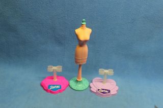 Vintage Barbie Pink And Turquoise Dress Form Plus 2 Barbie Stands