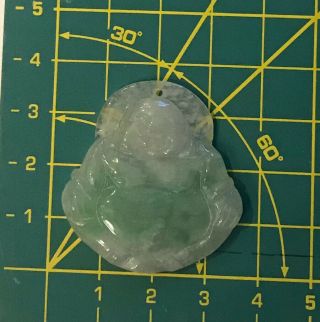 Chinese Jade White And Green Happy Buddah Carved Pendant Carving