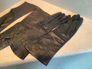 Vintage Two Long Kid Leather Gloves Brown And Black Sz 7 W.  Germany Euc