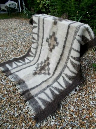 Vintage Antique Thick Hand Woven Tribal Rug Blanket Natural Fibres Aztec Design