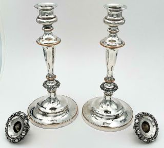 PAIR WILLIAM IV OLD SHEFFIELD PLATE CANDLESTICKS c1835 10 1/2 Inches 2