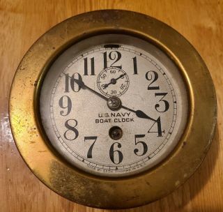 Smaller Antique Seth Thomas Us Navy Boat Clock Spares Or Repairs