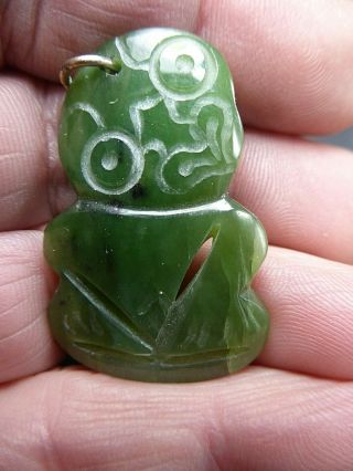 Antique Vintage Zealand Jade Nephrite Greenstone Hei Tiki Pounamu Pendant