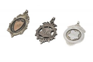 X3 Antique Victorian Edwardian Sterling Silver 925 & Gold Fob Medal Pendants 26g