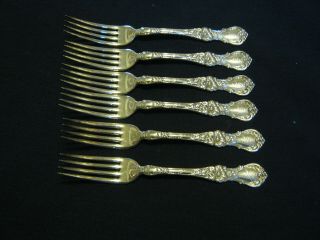 Six {6} 1835 R.  Wallace Floral Silverplate 7 3/8 " Dinner Forks - S Monogram - {nice}