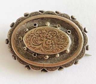 Antique Aesthetic Victorian Silver Etched Brooch