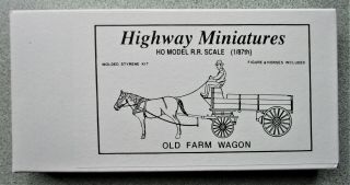 Ho: Old Farm Wagon W/ Horse Team & Driver,  A Styrene Kit By Highway Miniatures