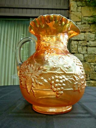 Antique Dugan Marigold Floral & Grape Pitcher - 9 1/2 "