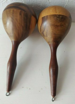 Lovely Pair Vintage Hand Made Wooden Maracas - Treen - Hanging Hooks