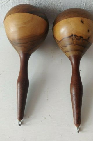 Lovely Pair Vintage Hand Made Wooden Maracas - Treen - Hanging hooks 2