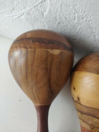 Lovely Pair Vintage Hand Made Wooden Maracas - Treen - Hanging hooks 3