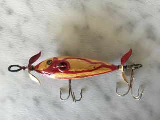 Antique 1915 Heddon Dowagiac Minnow Yellow Tail Fishing Lure (wood,  Glass Eye)