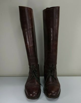 Antique Vintage Tall Leather Riding Boots Lace Up 19 " High Nailed Soles Mens 11?