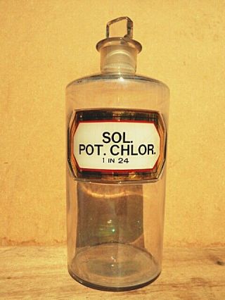 Antique Extra - Large Size Apothecary / Chemist / Pharmacy Bottle - Sol Pot Chlor