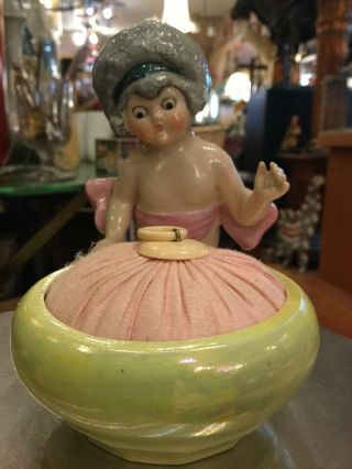 Antique German Porcelain Half Doll/powder Box