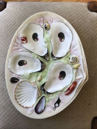 ANTIQUE UNION PORCELAIN UPW OYSTER PLATE - - SMALL CLAM SHAPE 4