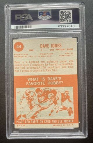 1963 Topps Football 44 - Dave Jones - Rookie - Los Angeles Rams - PSA 6 2