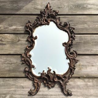 Antique Heavy Bronzed Cast Metal Frame Scroll Bevelled Bevel Edge Mirror Foxing