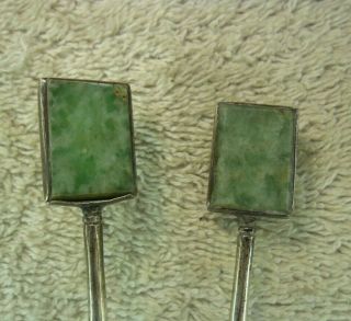 Chinese Jade Mounted Solid Silver Cocktail Stirrers Wai Kee 90