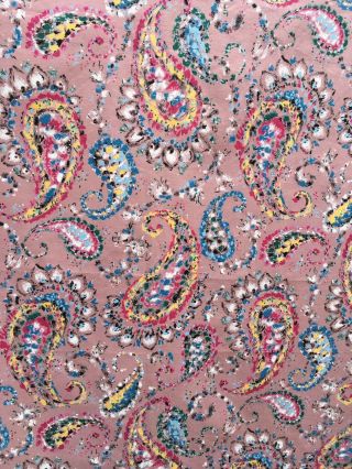 Vtg Fabric 50s 60s Paisley Floral Cotton Remnant Retro Material Craft Quilt