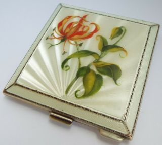 English Antique 1953 Sterling Silver & Guilloche Enamel Powder Compact