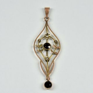 Antique Art Nouveau 9ct Rose Gold Amethyst & Seed Pearl Pendant,  C1900