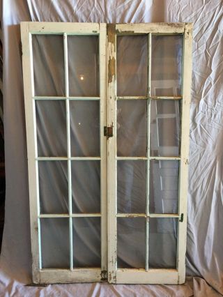Pair Antique 8 Lite Casement Door Windows Cabinet Shabby 18x58 Vtg Chic 214 - 18c