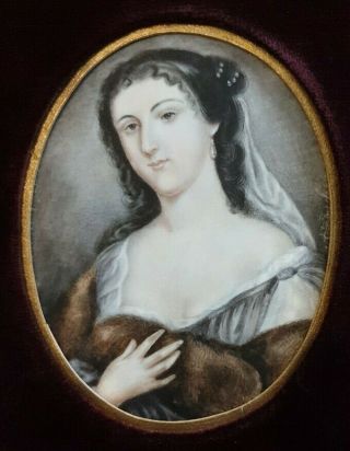 18th.  Century Georgian Lady Portrait Miniature 1800s Watercolour Painting