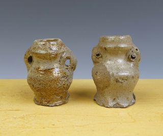 Antique 2 X Small German Raeren Stoneware Jugs 16th C.  ’’spinkruikjes’’