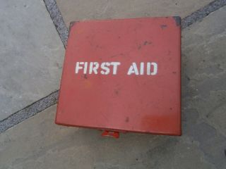 Sml.  Old Vintage Post Box Red Metal Industrial Emergency First Aid Box