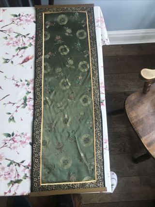 Vintage Silk Chinese Wall Hanging With Elaborate Embroidary 12”x 36”