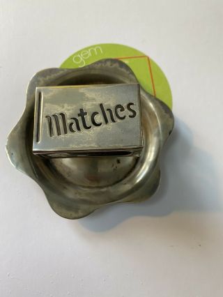 A Vintage Silver Plate Hallmarked Matchbox Holder On Ashtray