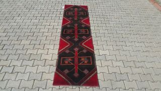 Turkish Vintage Runner Rug Handmade Oushak Area Wool Runner Anatolian 2x9ft Red
