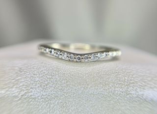 Vintage 14k White Gold Round Natural Diamond Curved Wedding Band Ring 1/5 Ct