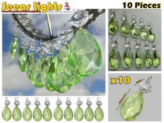10 Sage Green Chandelier Oval Glass Crystals Drops Droplets Beads Light Parts