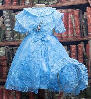 Antique Tulle Lace Dress & Bonnet For Jumeau Bru Steiner Eden Bebe Doll 23 - 24in