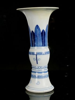 Antique Chinese Blue and White Porcelain Kangxi style ' Gu ' Vase Marked 18th C 2