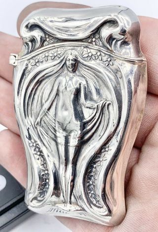 Heavy Victorian Nouveau Repousse Nude Figure Match Safe Vesta Sterling Silver