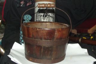 Antique Vintage Wooden Pail Egg Bucket With Metal Bands 5 " X 7 1/2 " Wide Treen