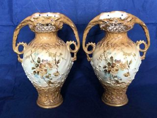 Good Antique Austrian Ernst Wahliss Turn Wien Porcelain Vases.  C1900.