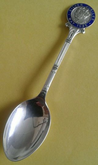 Sterling Silver And Enamel King George V 1935 Silver Jubilee Souvenir Spoon.