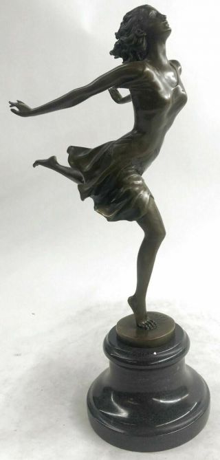 Bronze Art Deco Dancer Figurine Signed French Nouveau Hot Cast Statue