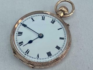 Good Swiss Solid 9k Gold Ladies Top Wind Antique Pocket Watch London 1910.