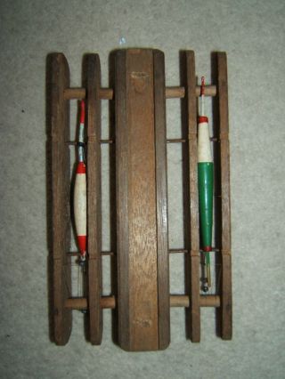 Vintage Fishing Tackle Old Wooden Float Holder With Central Compartment